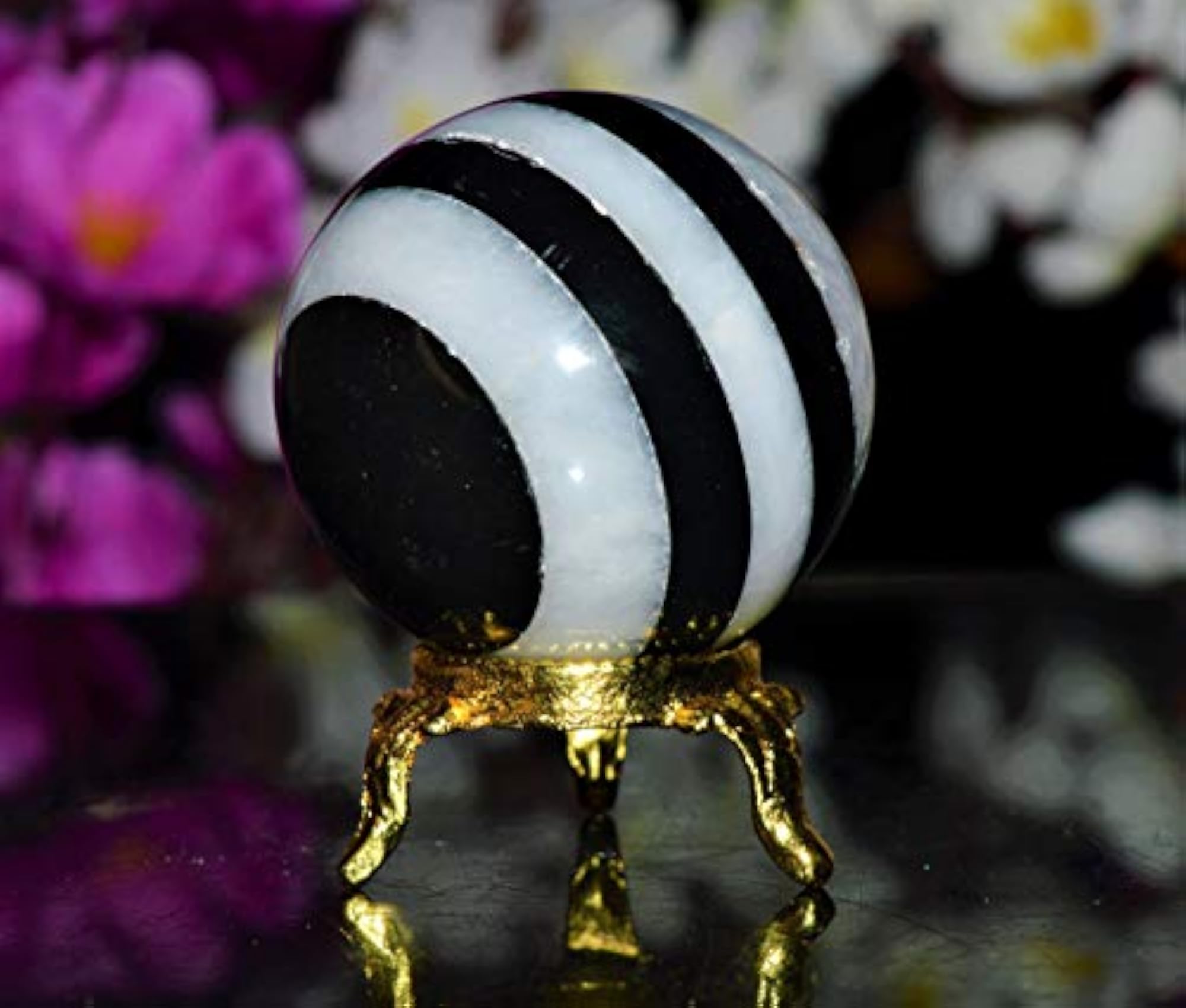 Obsidian Sphere Ball with Quartz Crystal for Reiki Healing
